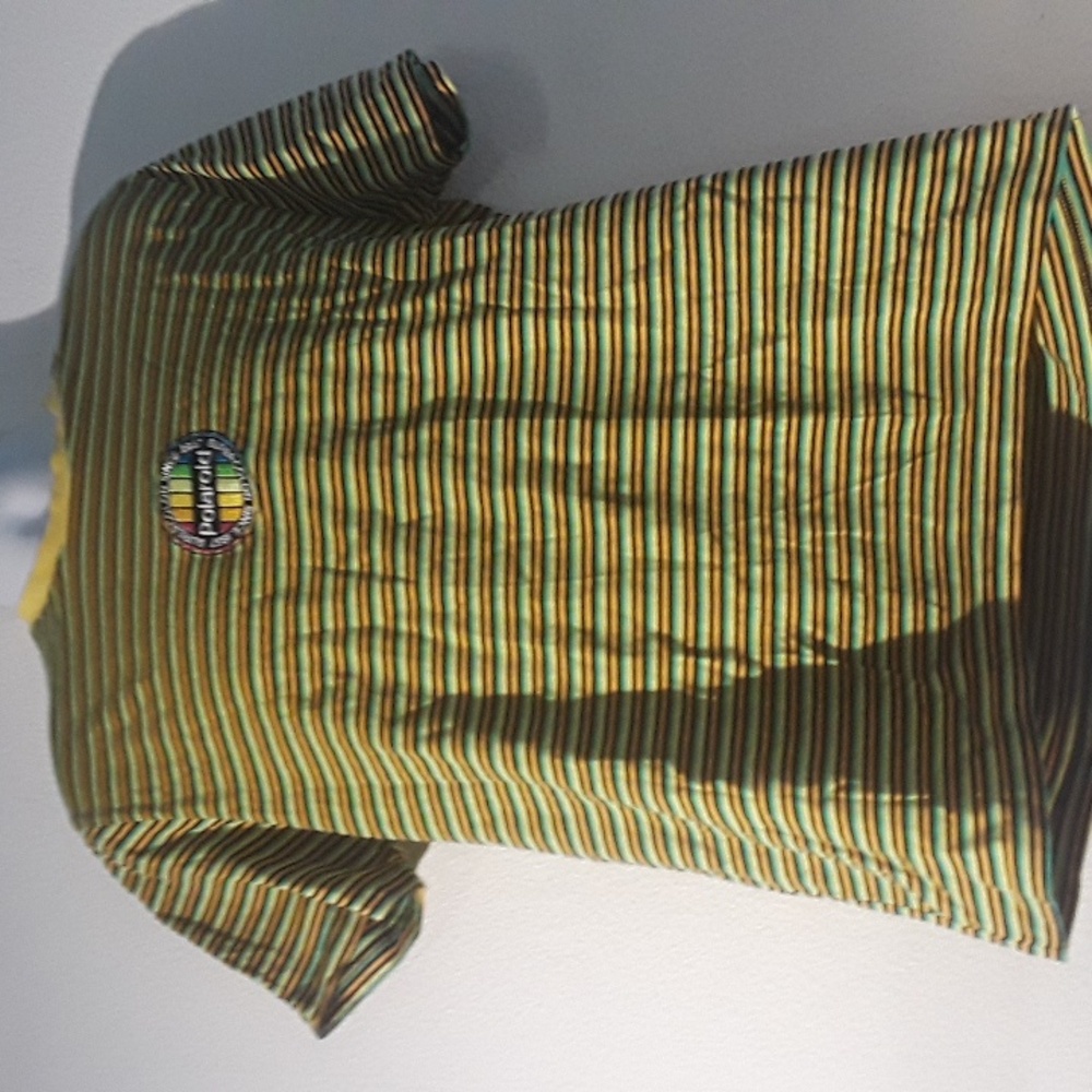 *C10 - VINTAGE  POLAROID CAMERA STRIPED SZ. L SHIRT